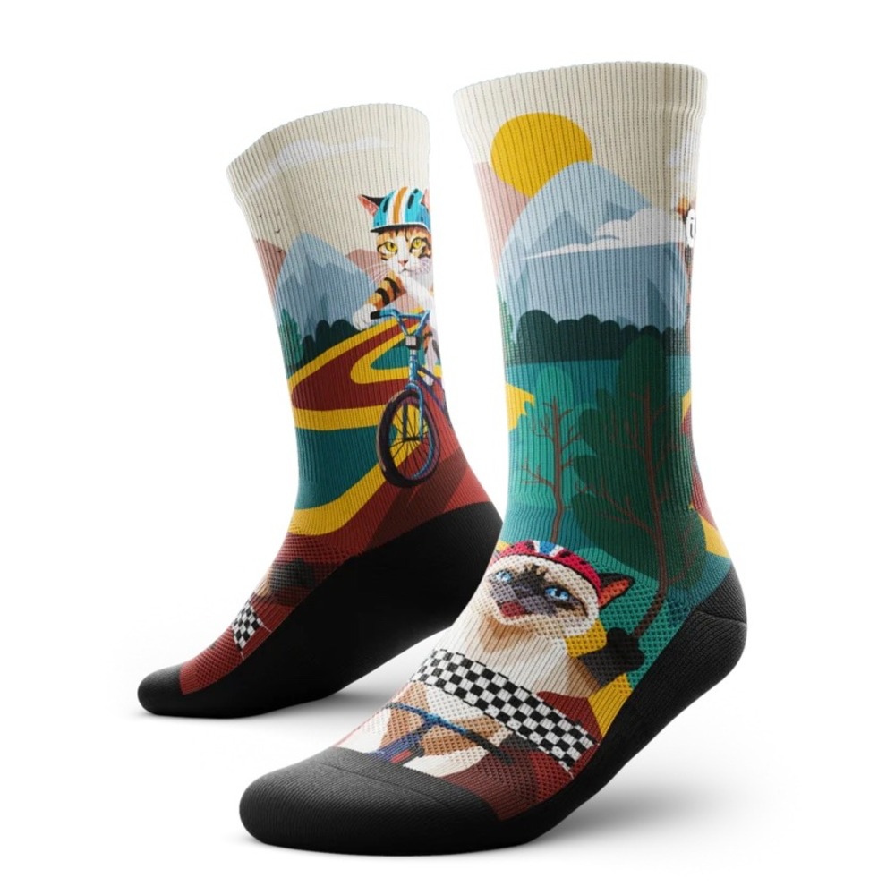 Outway Fast and Furriest Crew Socks Mens M/L Cat Bicycle Cycling Performance New